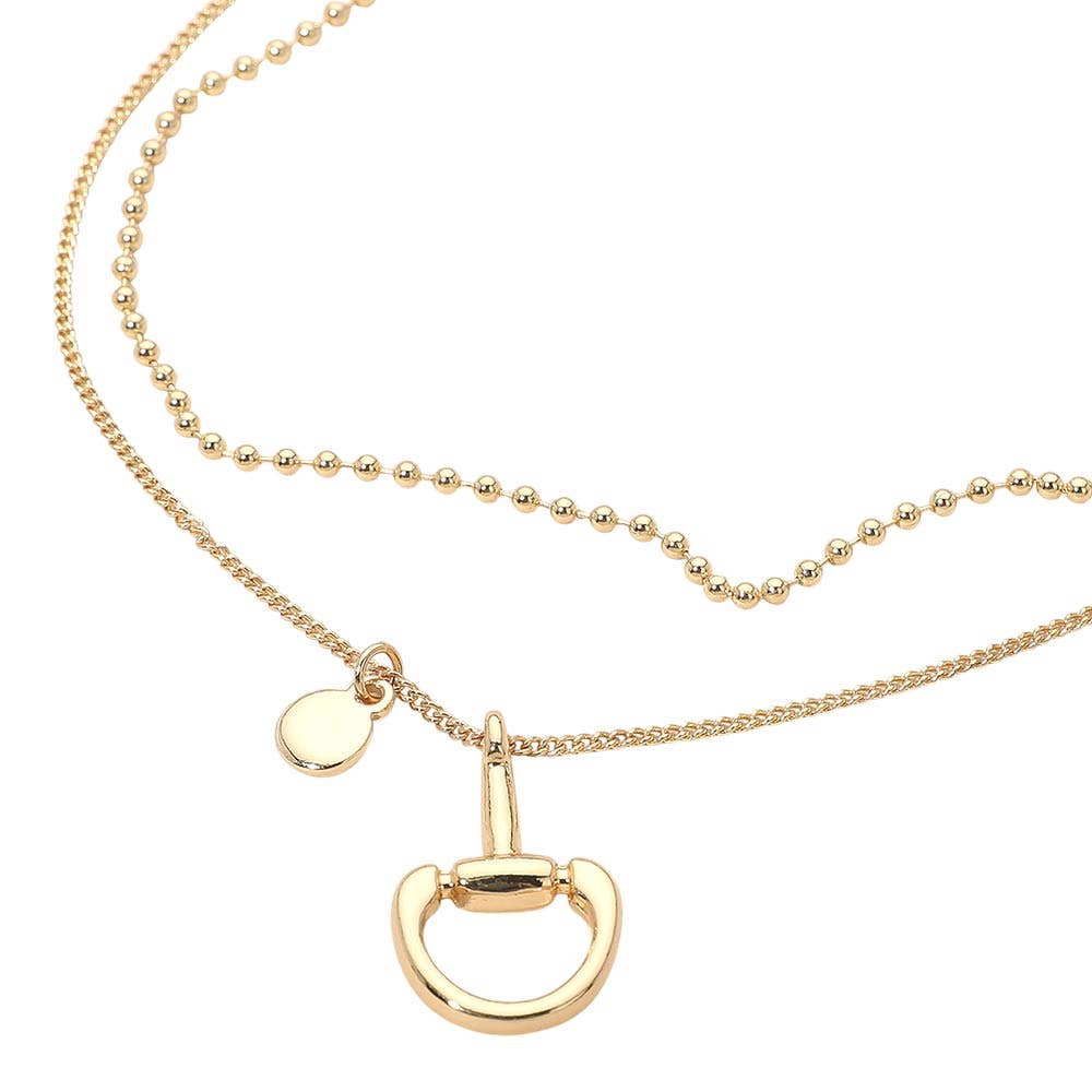Polished Horsebit Charm Beaded Chain Layered Necklace