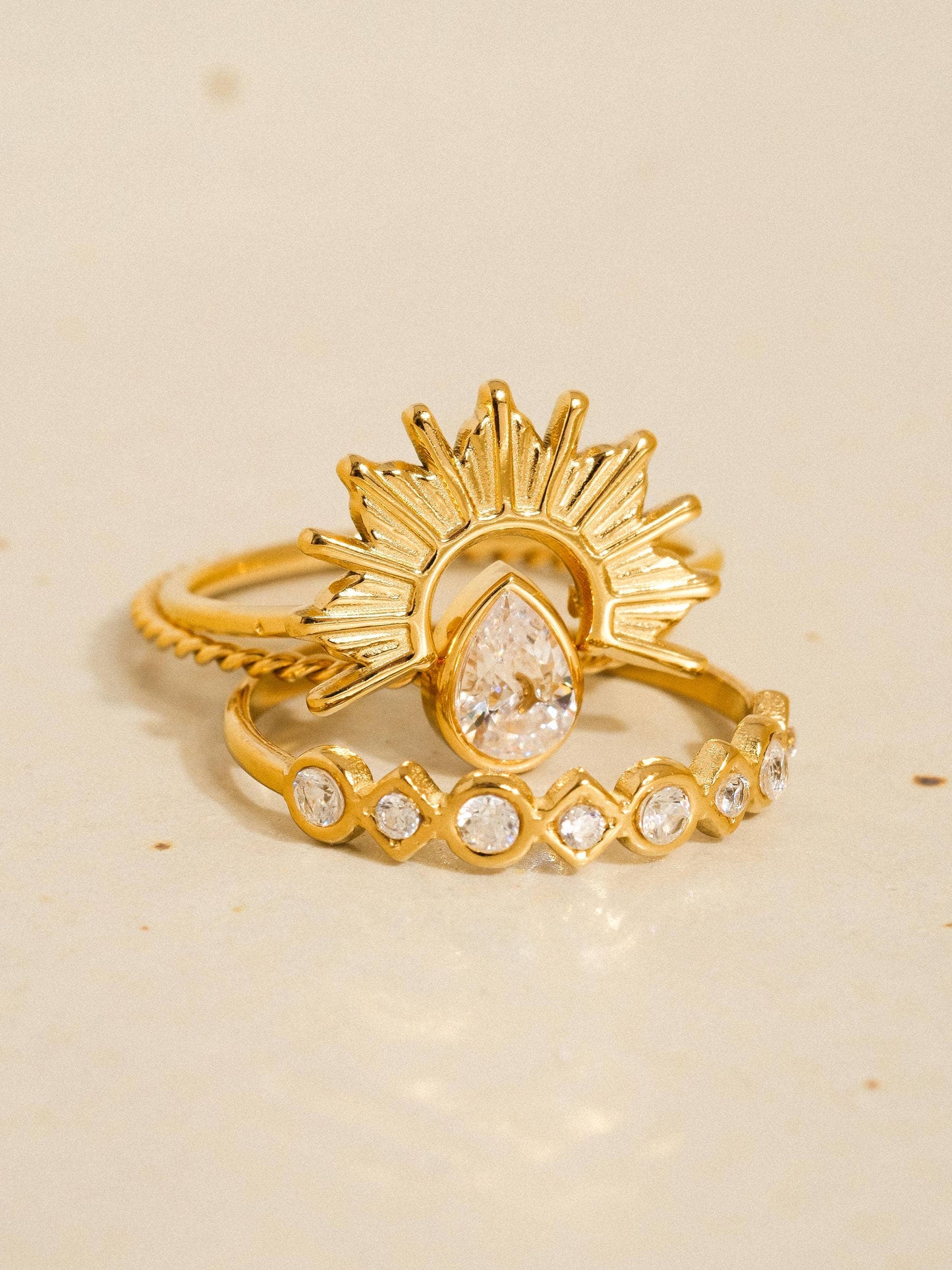 Francoise 18K Gold Sun Stone CZ Layered Ring