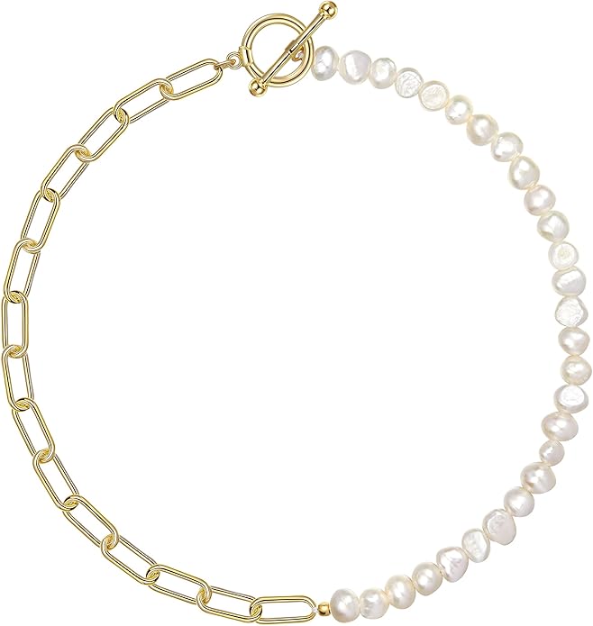 Gold Paperclip and Pearl Necklace