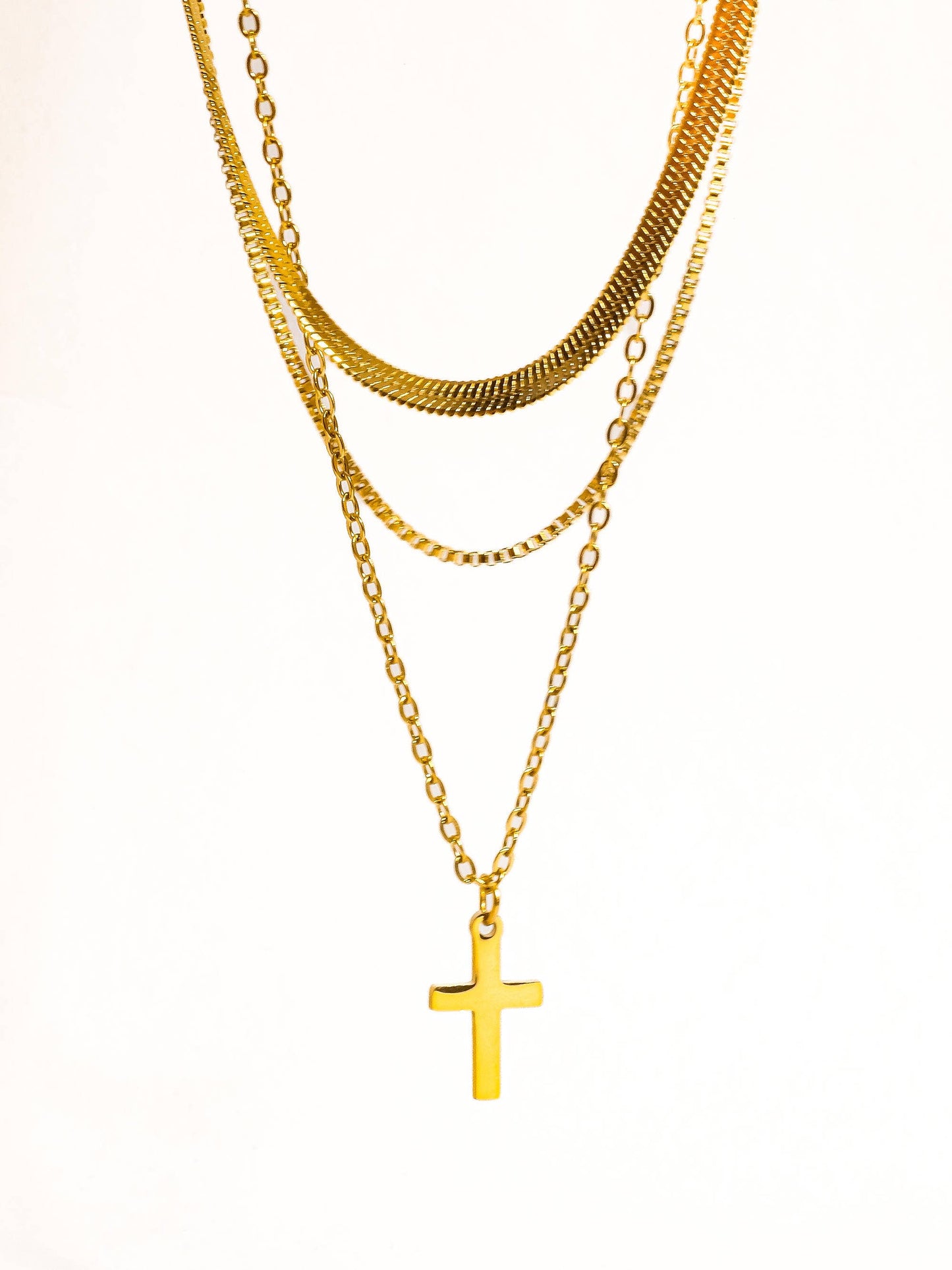 Georgine 18K Gold  Layered Cross Necklace   