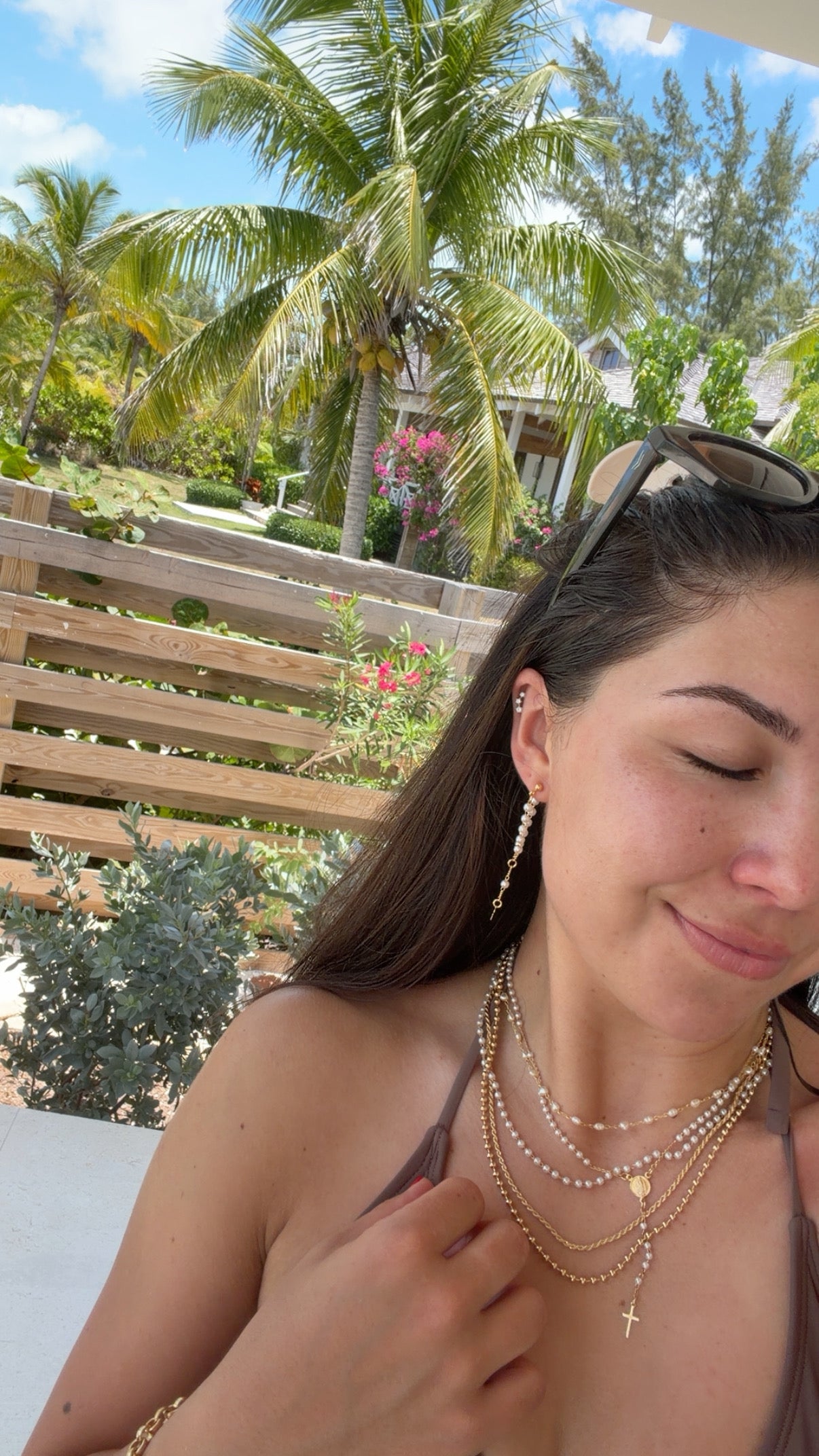 18K Gold Filled Pearl Rosary Dangle Earrings