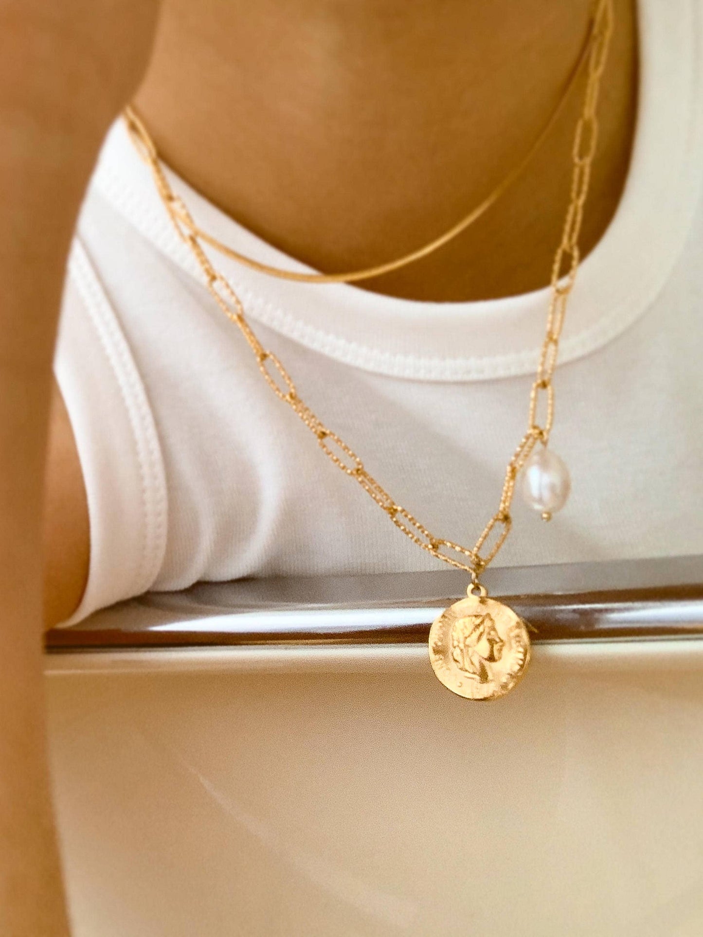 Isaline Gold 18K Gold Coin Chain Necklace