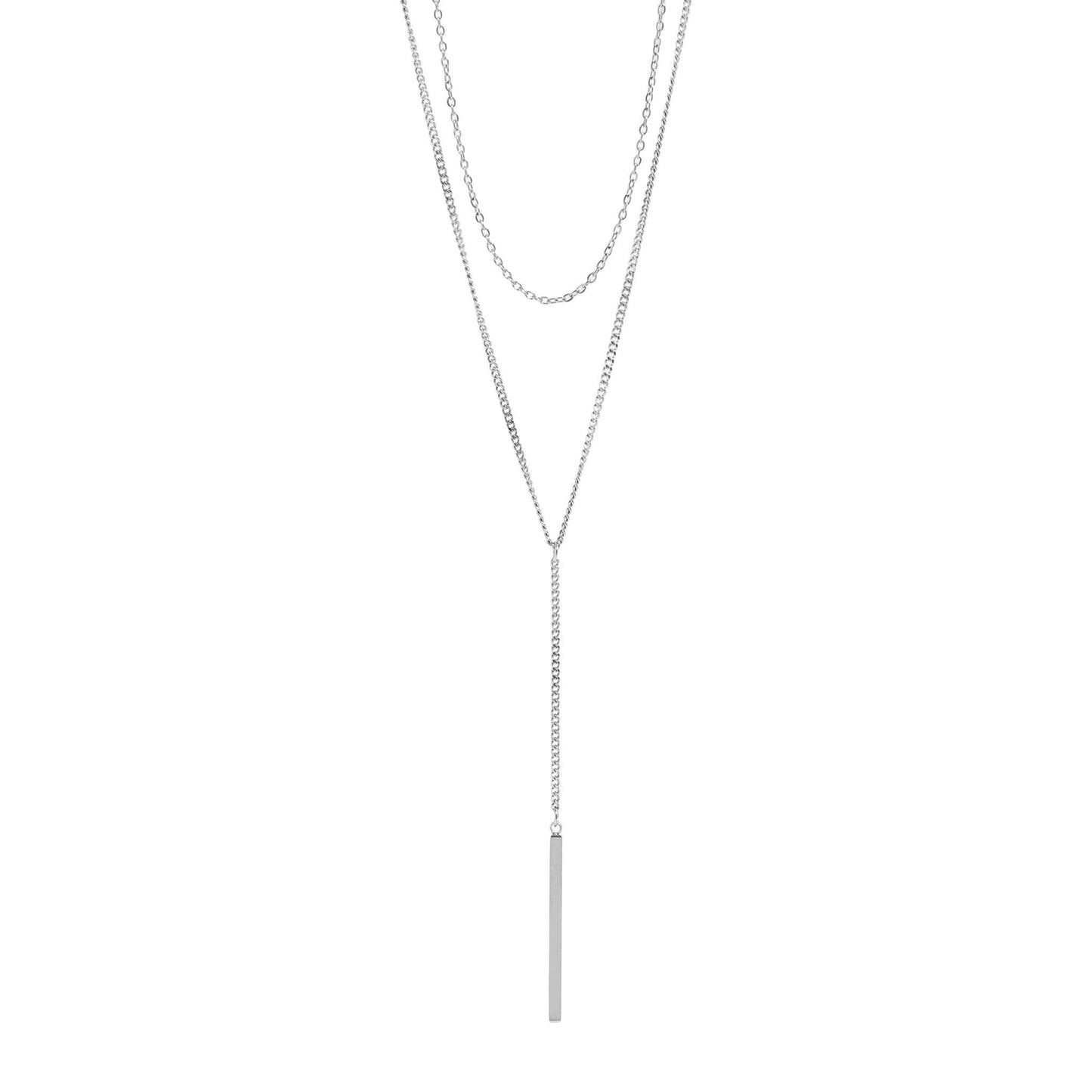 18K Gold Bar Pendant Layered Lariat Necklace
