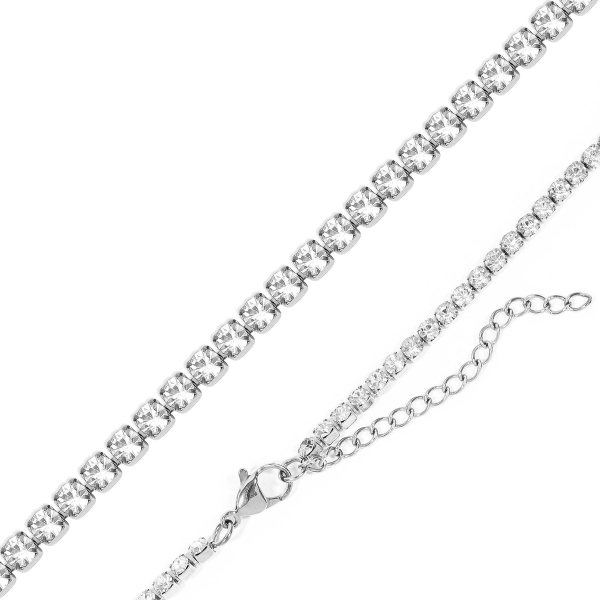Silver CZ Tennis Chain Necklace