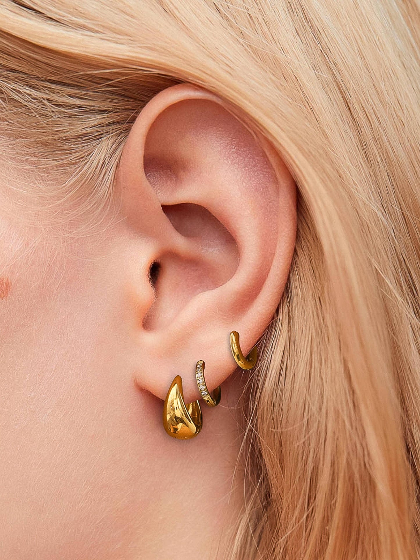 Rayon 18K Gold Glam Hoop Earring Set