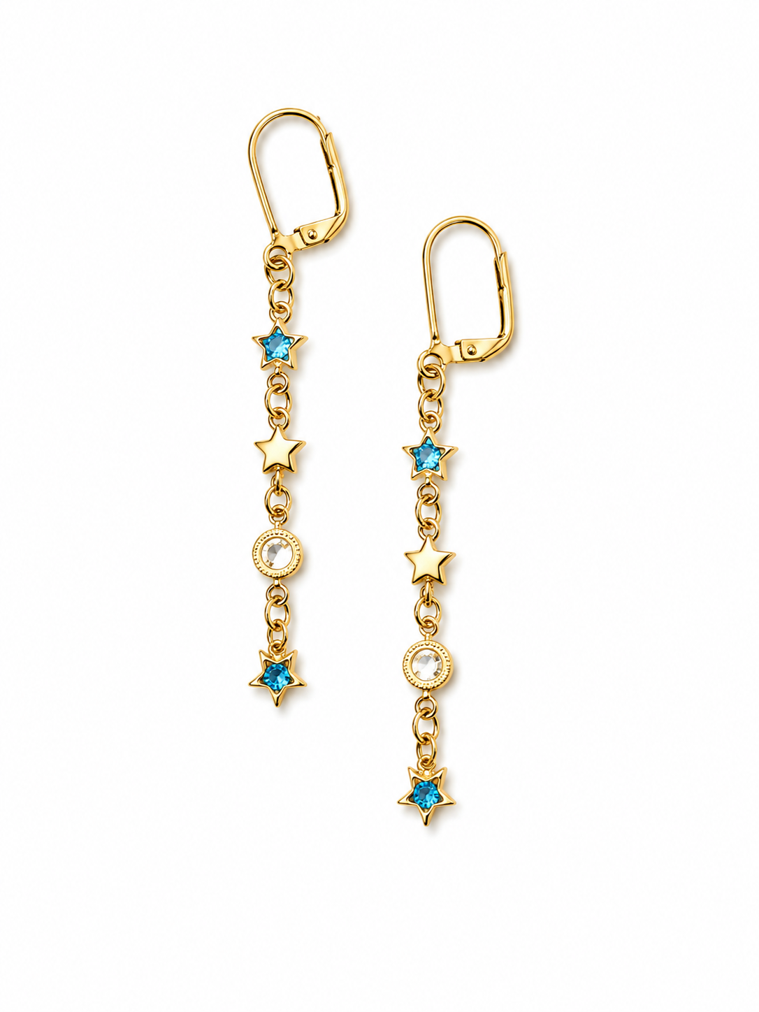 Blue CZ Star Drop Earrings