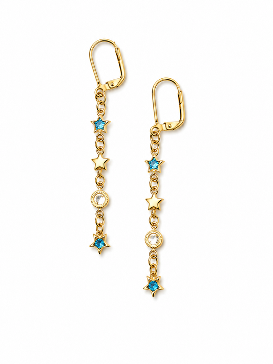 Blue CZ Star Drop Earrings