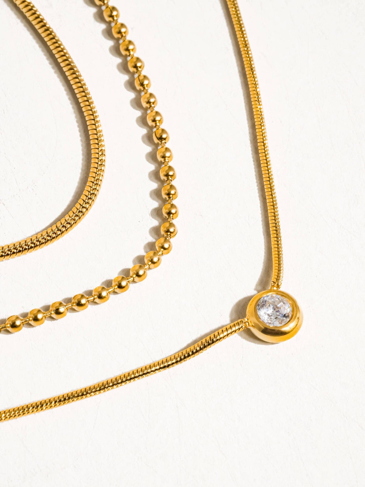 Paulette 18K Gold Trilayer CZ Chain Necklace