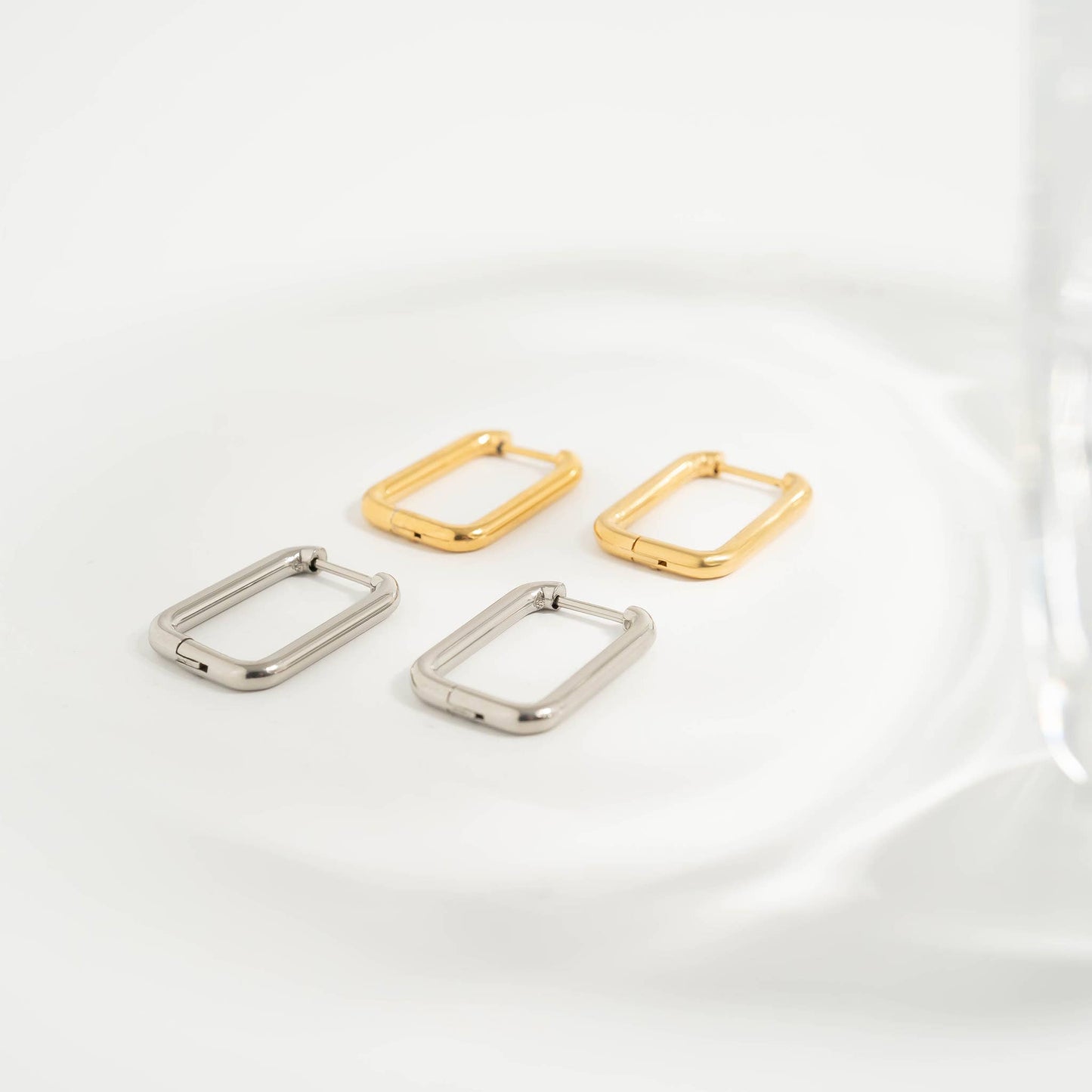 Rounded Rectangle Huggie Earrings