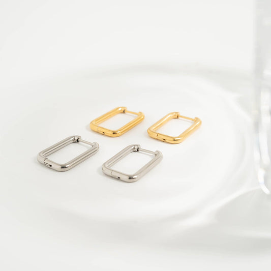 Rounded Rectangle Huggie Earrings