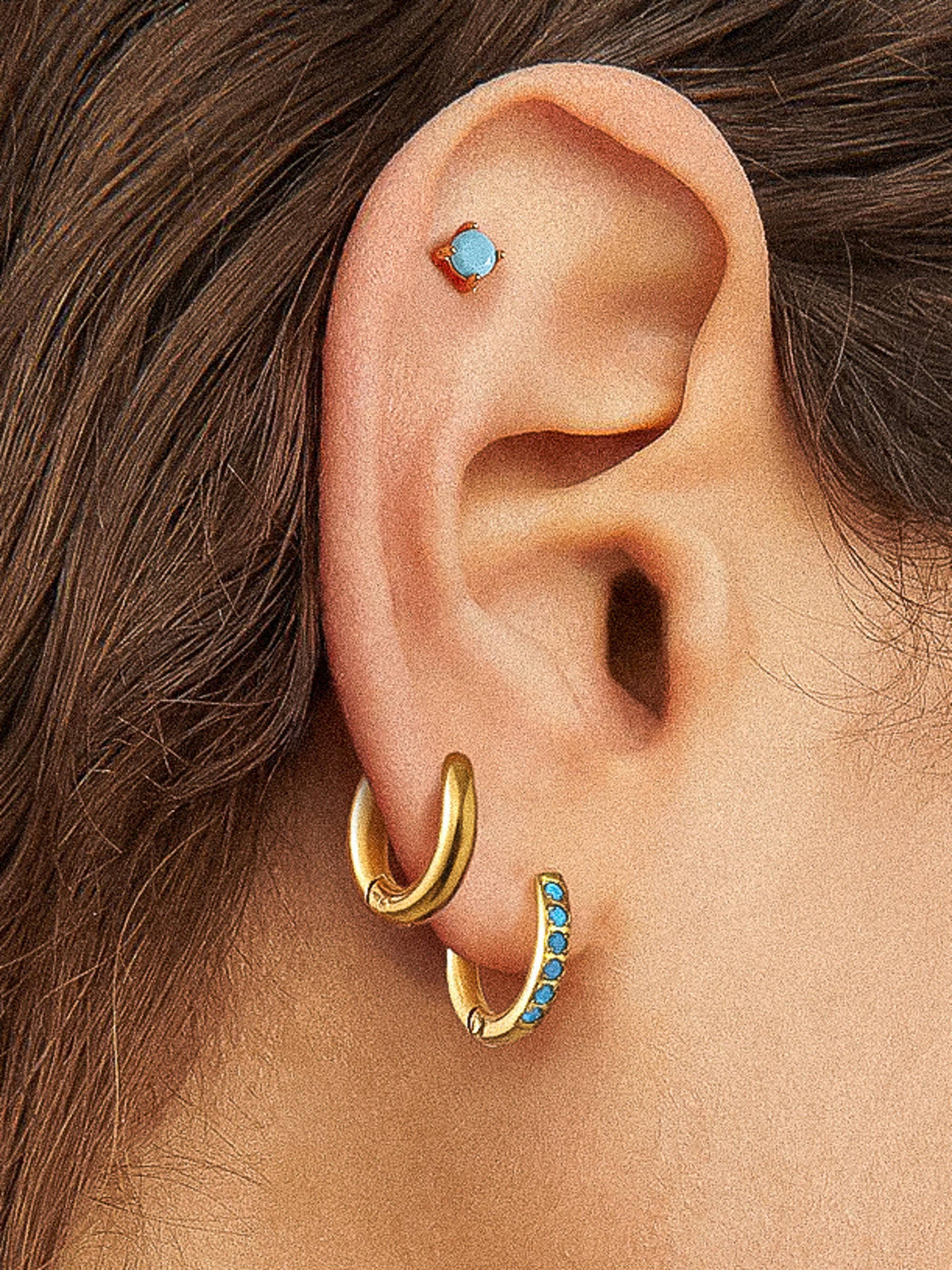 Ivalo 18K Gold Turquoise Huggie Earring Set