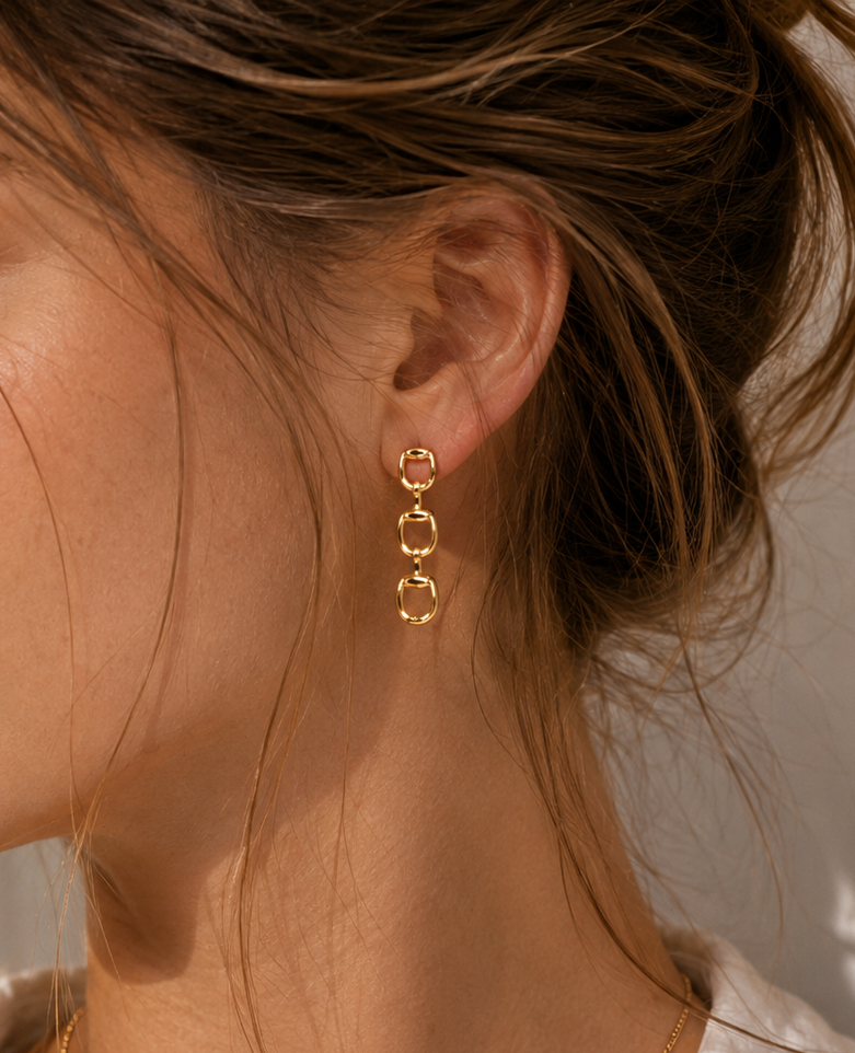 Triple Horsebit Link Drop Earrings