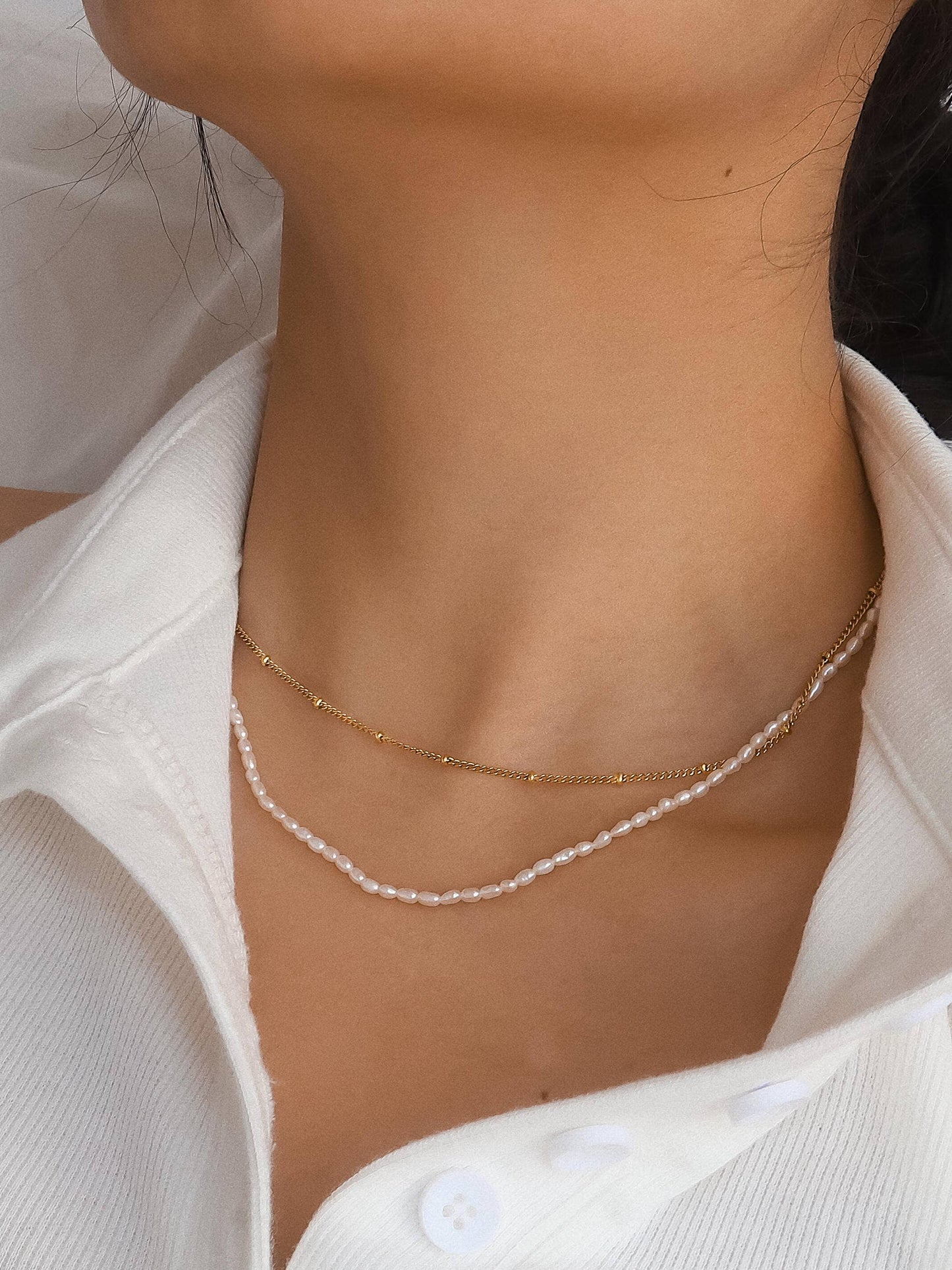 Camryn 18K Gold Layered Pearl Chain Necklace