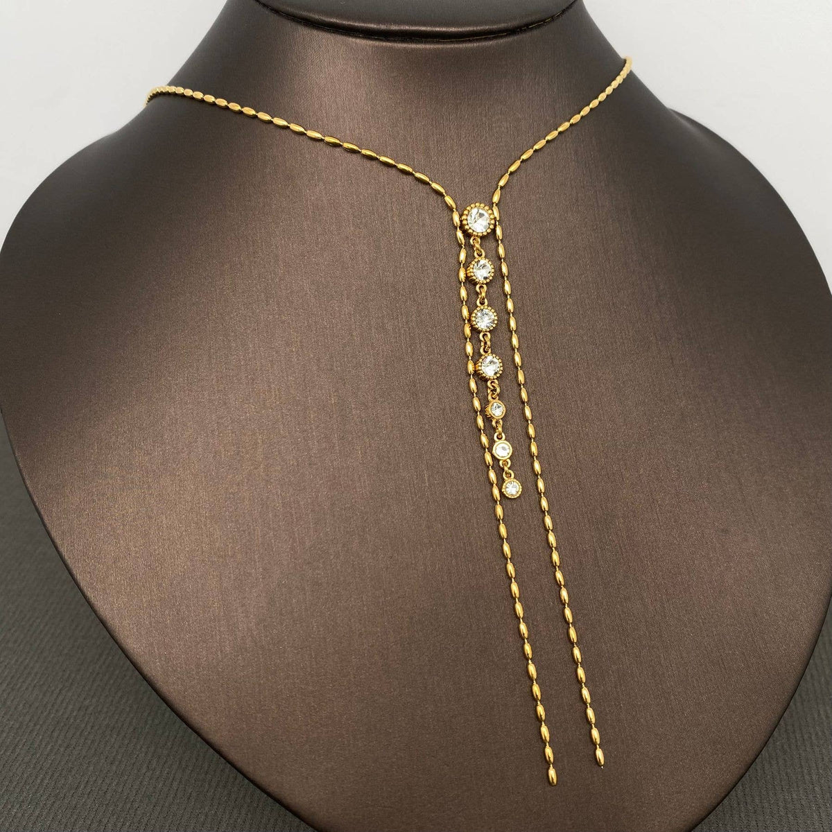 Roud Zircon Fringe SS Lariat Necklace - FGS