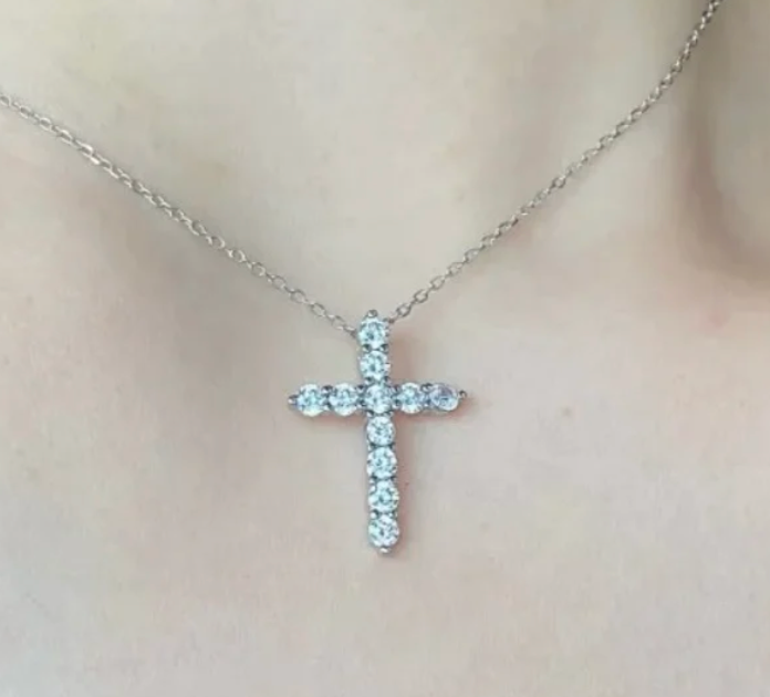 CZ Cross Necklace Stainless Steel