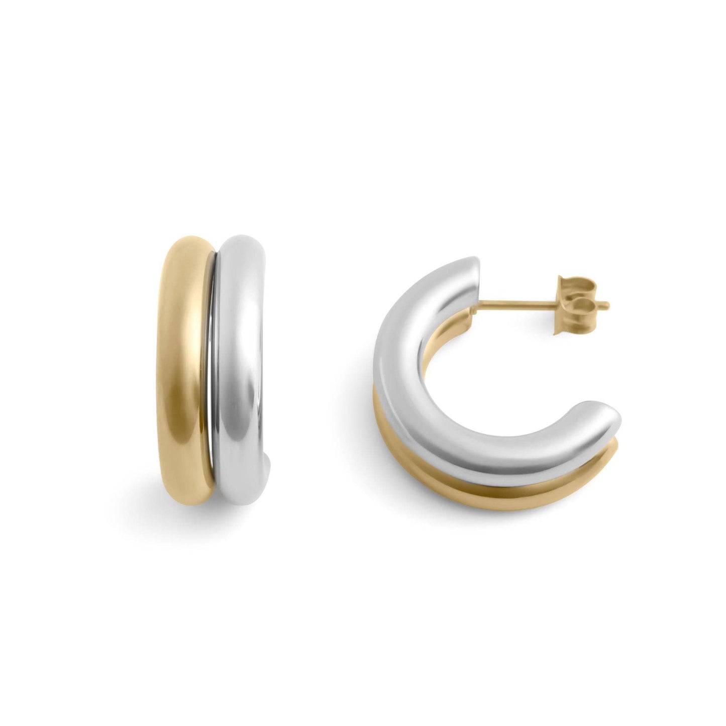 Mixed Metal Statement Huggie Earrings