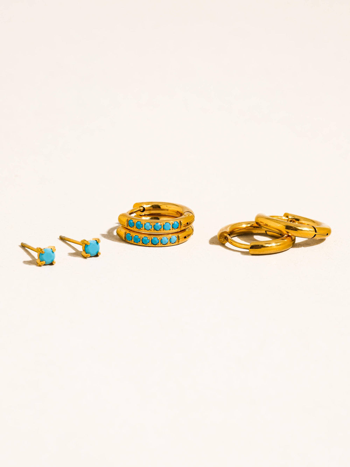 Ivalo 18K Gold Turquoise Huggie Earring Set