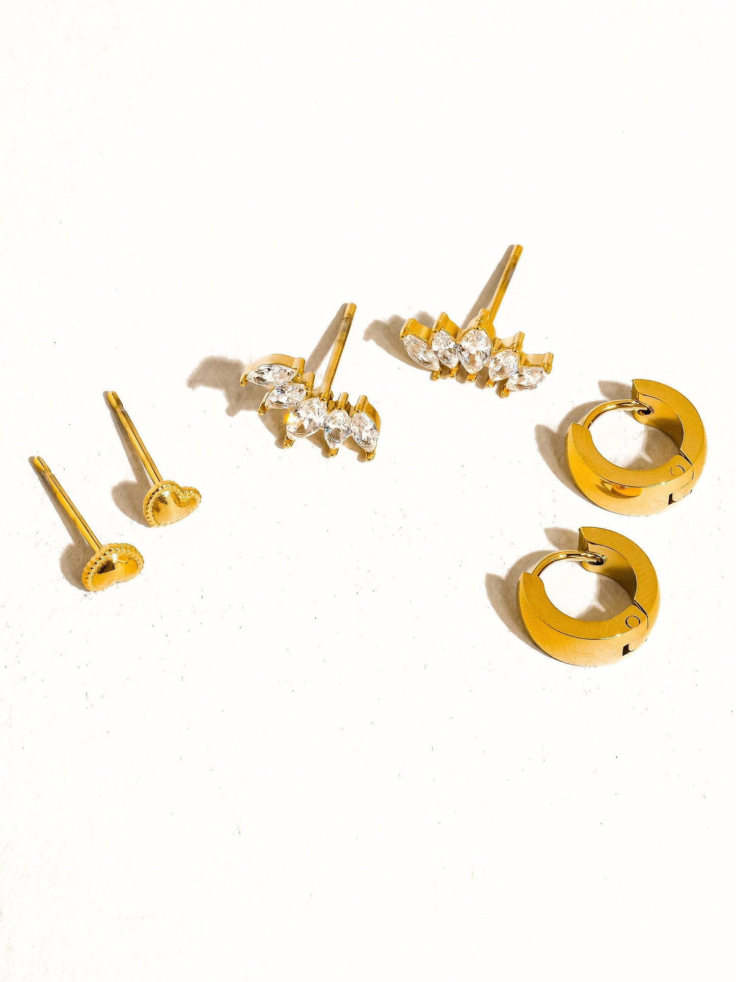 Anouk 18K Gold Hearts, Hoops &CZ Earring Set