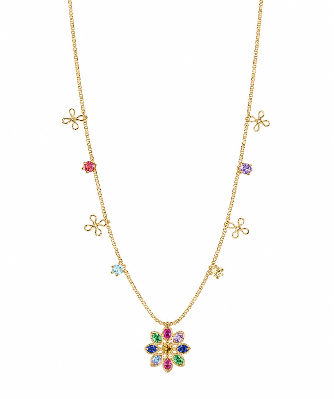 Multi Colored CZ Flower Necklace