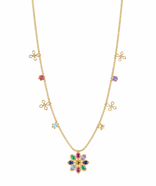 Multi Colored CZ Flower Necklace