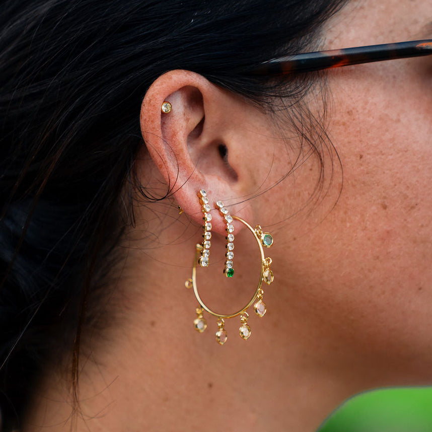 Dangle Drop Colored Cz Stone Earrings