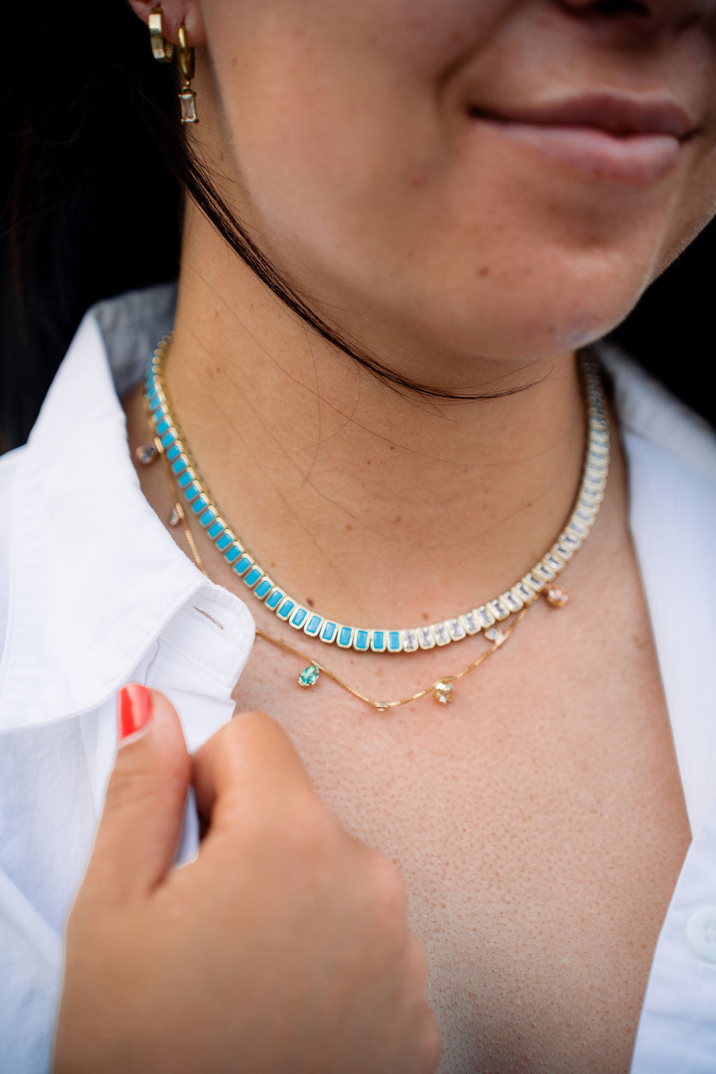 Two-Tone Colorful/Clear Cz Tennis Necklace