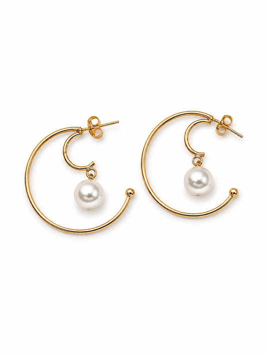 Unique Gold Hoops with Pearl