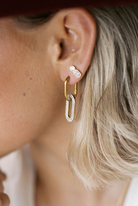 Cz Oval Link Dangle Earrings
