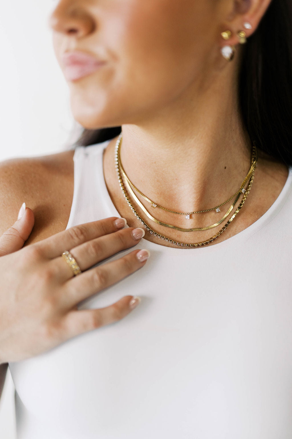 Tennis Herringbone Layer Necklace