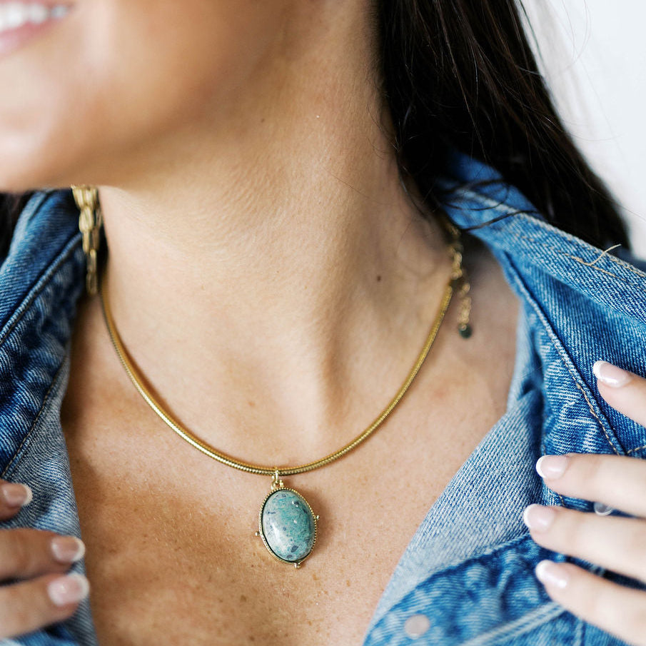 Oval Natural Stone Choker Necklace