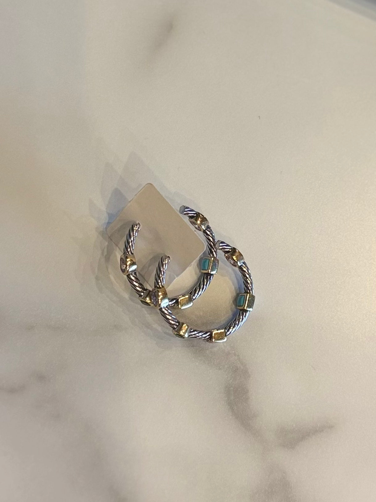 Multi Color CZ Two Tone Hoop Earrings