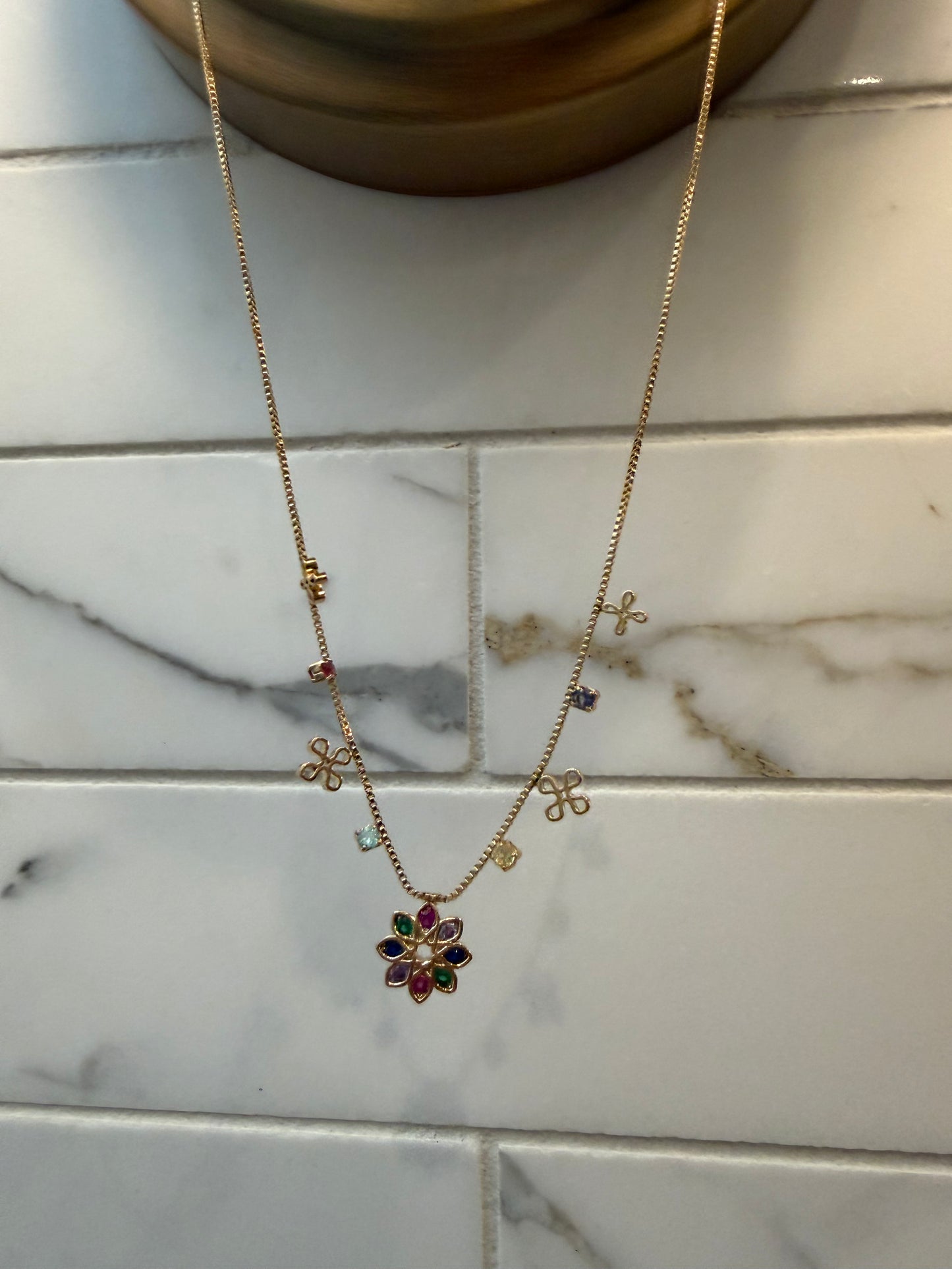 Multi Colored CZ Flower Necklace