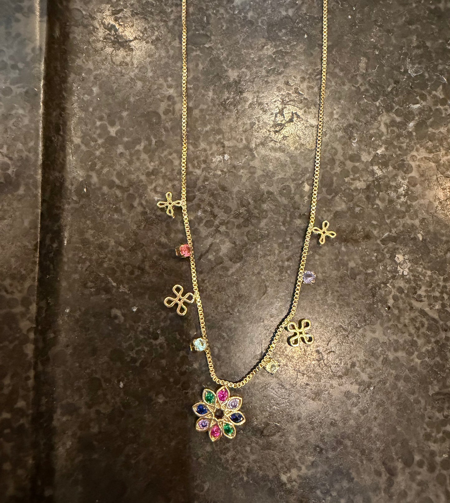 Multi Colored CZ Flower Necklace