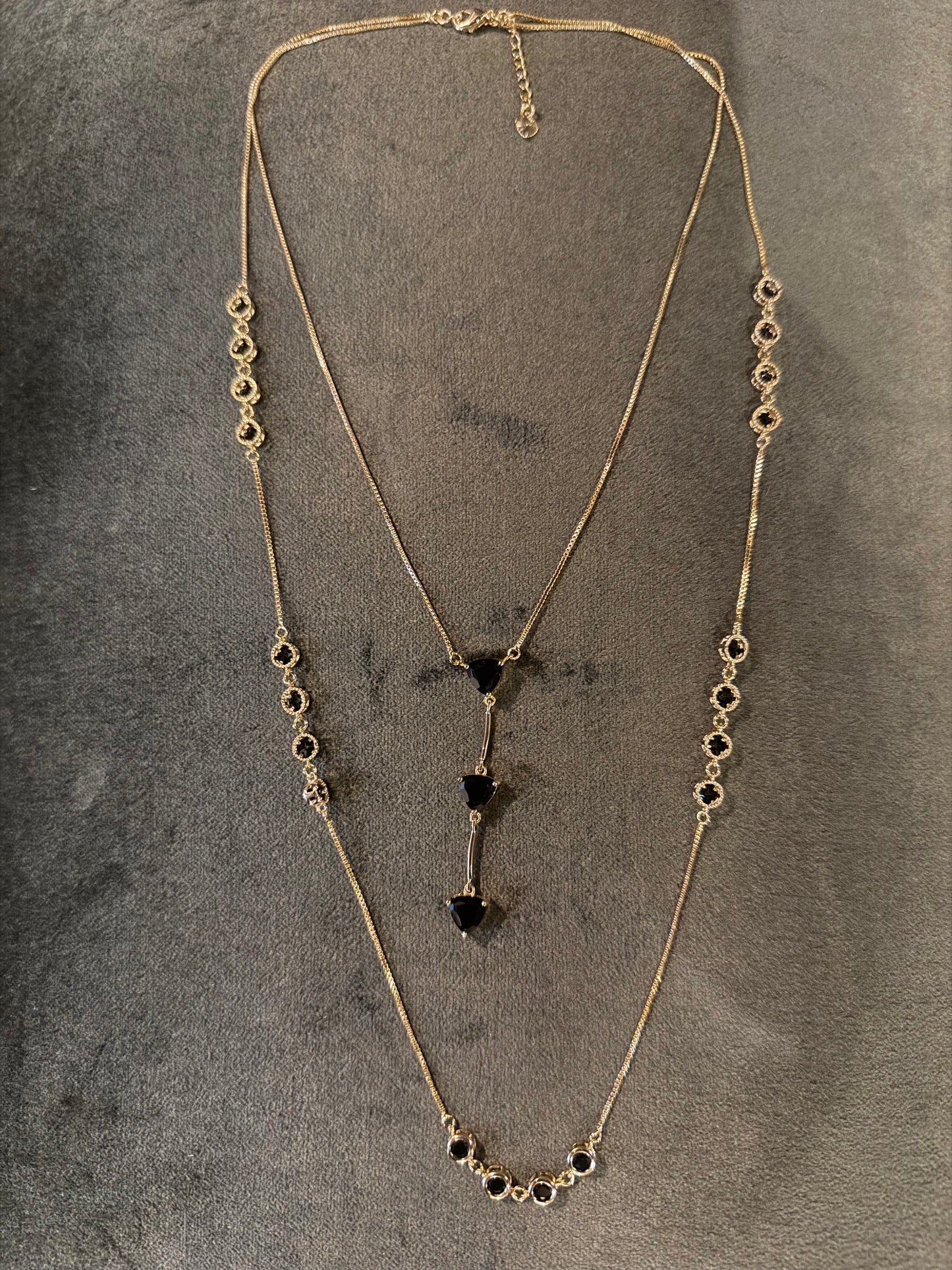 CZ Double Chain Lariat Necklace