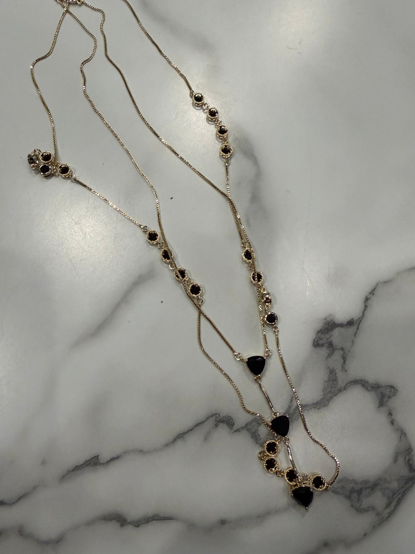 CZ Double Chain Lariat Necklace