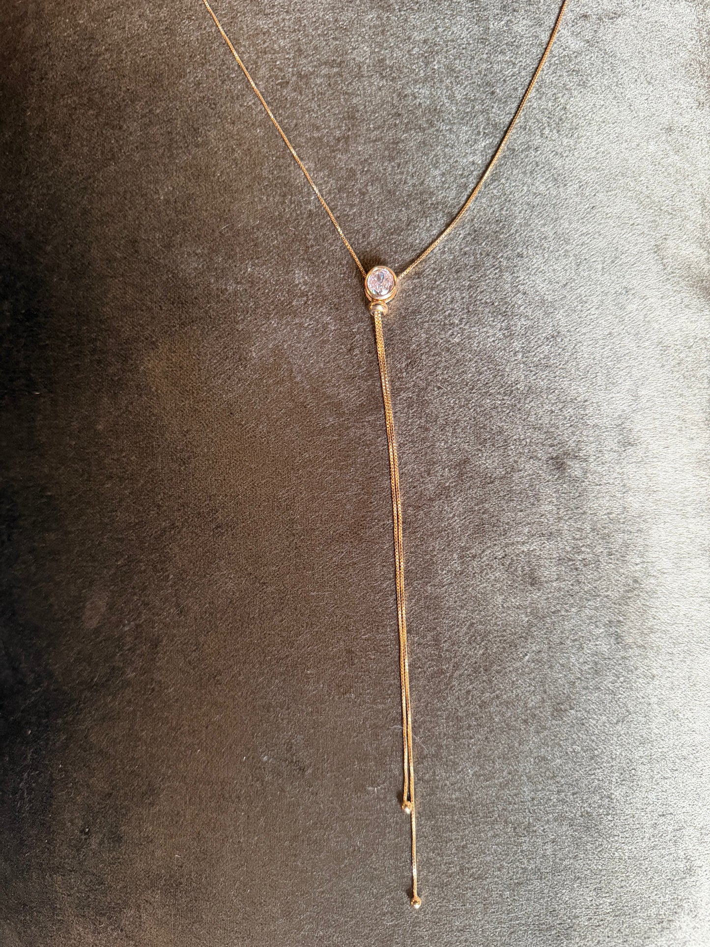 Box Chain CZ Gemstone Lariat Necklace