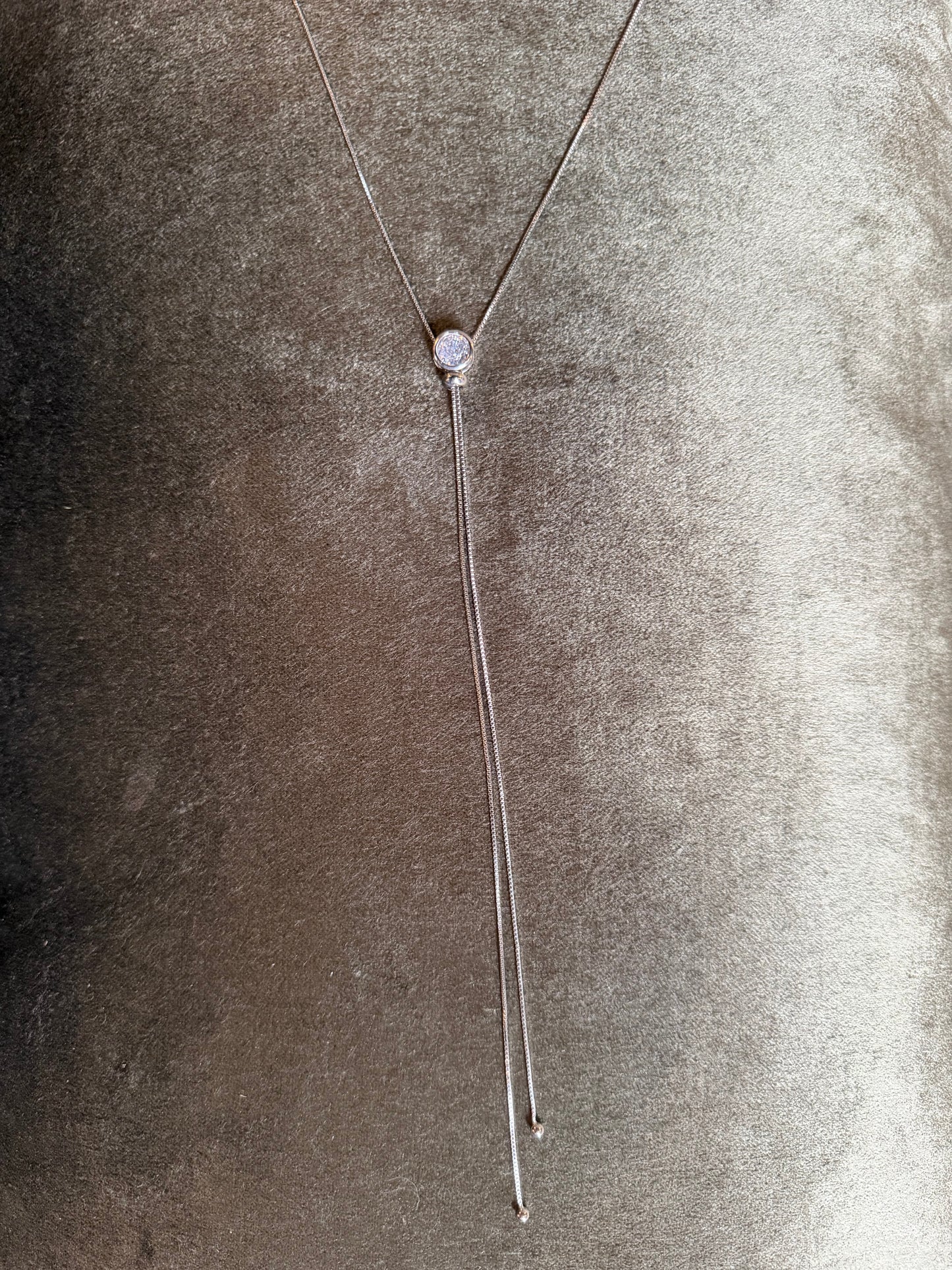 Box Chain CZ Gemstone Lariat Necklace