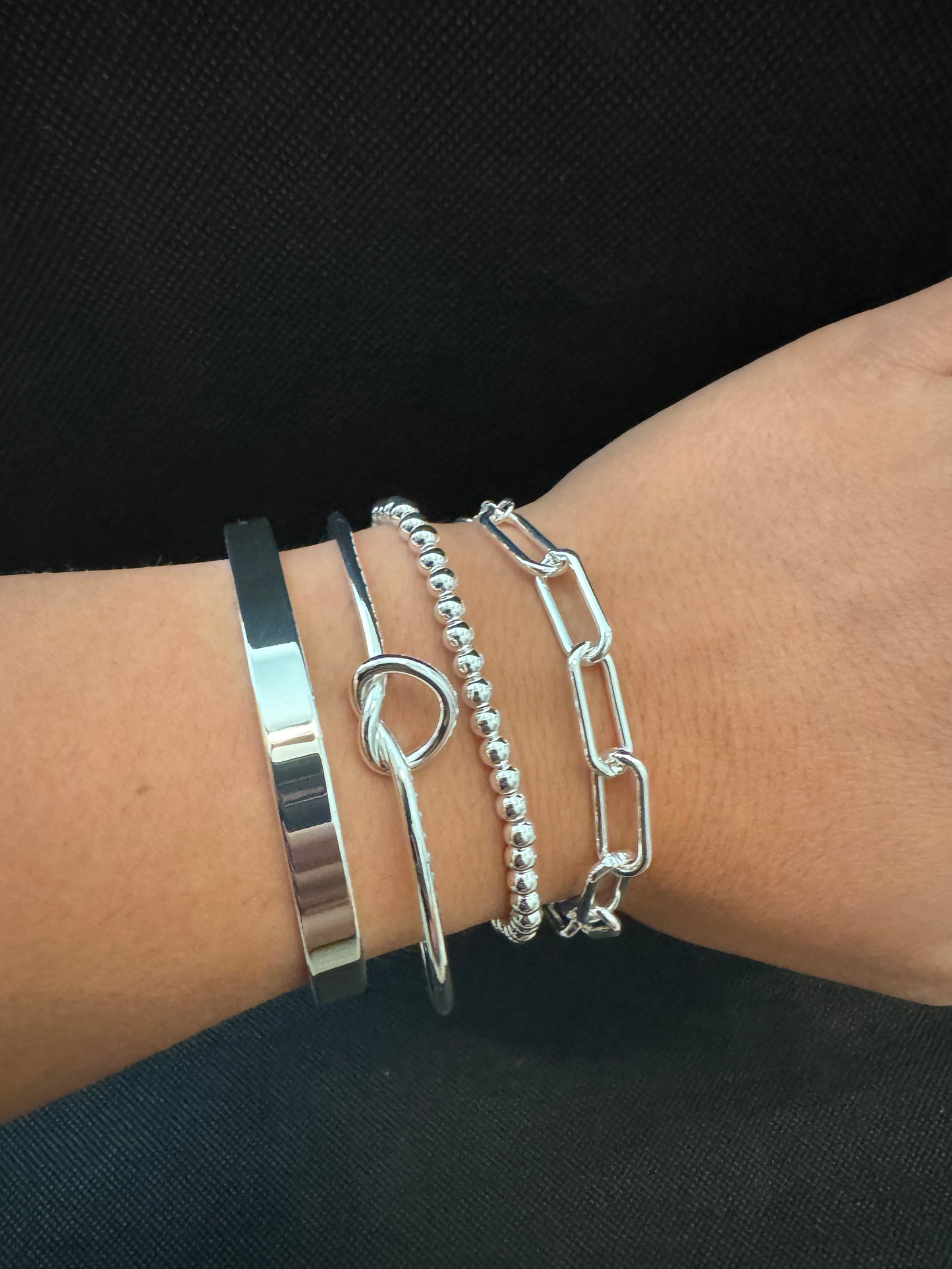 Silver Bangle Cuff Bracelet Set