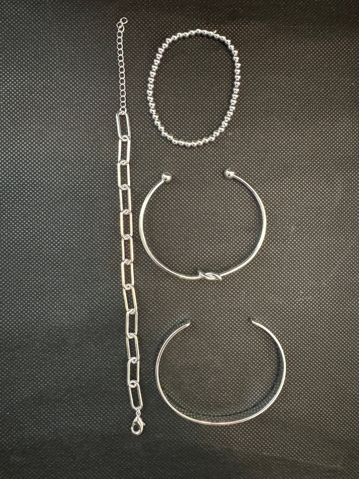 Silver Bangle Cuff Bracelet Set