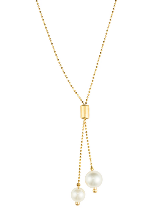 Adjustable Bolo Ball Lariat Tie Chain With Pearl Beads