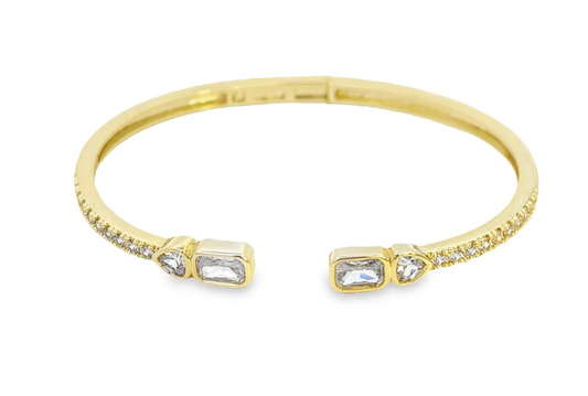 Pave CZ Baguette and Heart Bangle