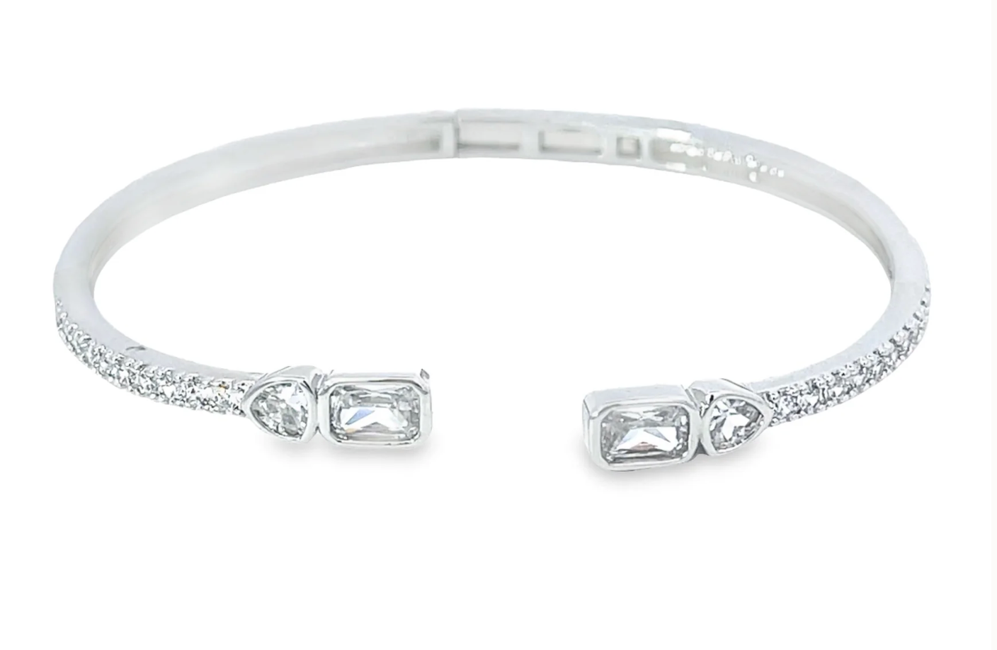Pave CZ Baguette and Heart Bangle
