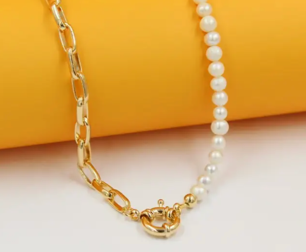 Pearl Paperclip Chain Necklace & Bracelet