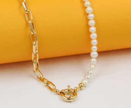 Pearl Paperclip Chain Necklace & Bracelet