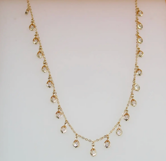 18K Gold Filled Tear Drop Zirconia Dangle Choker