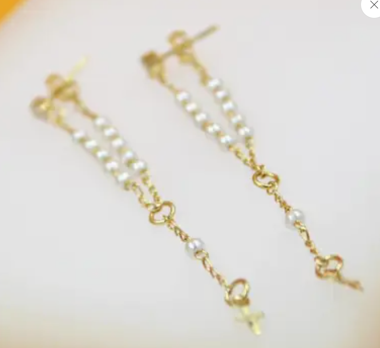 18K Gold Filled Pearl Rosary Dangle Earrings