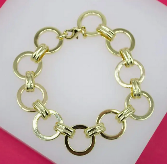 18K Gold Filled 15mm Designed Circle Link Bracelet
