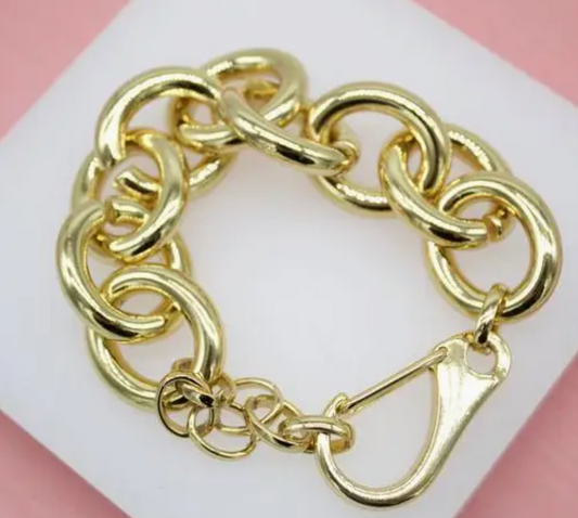 18K Gold Filled Round Chunky Thick Link Chain Bracelet