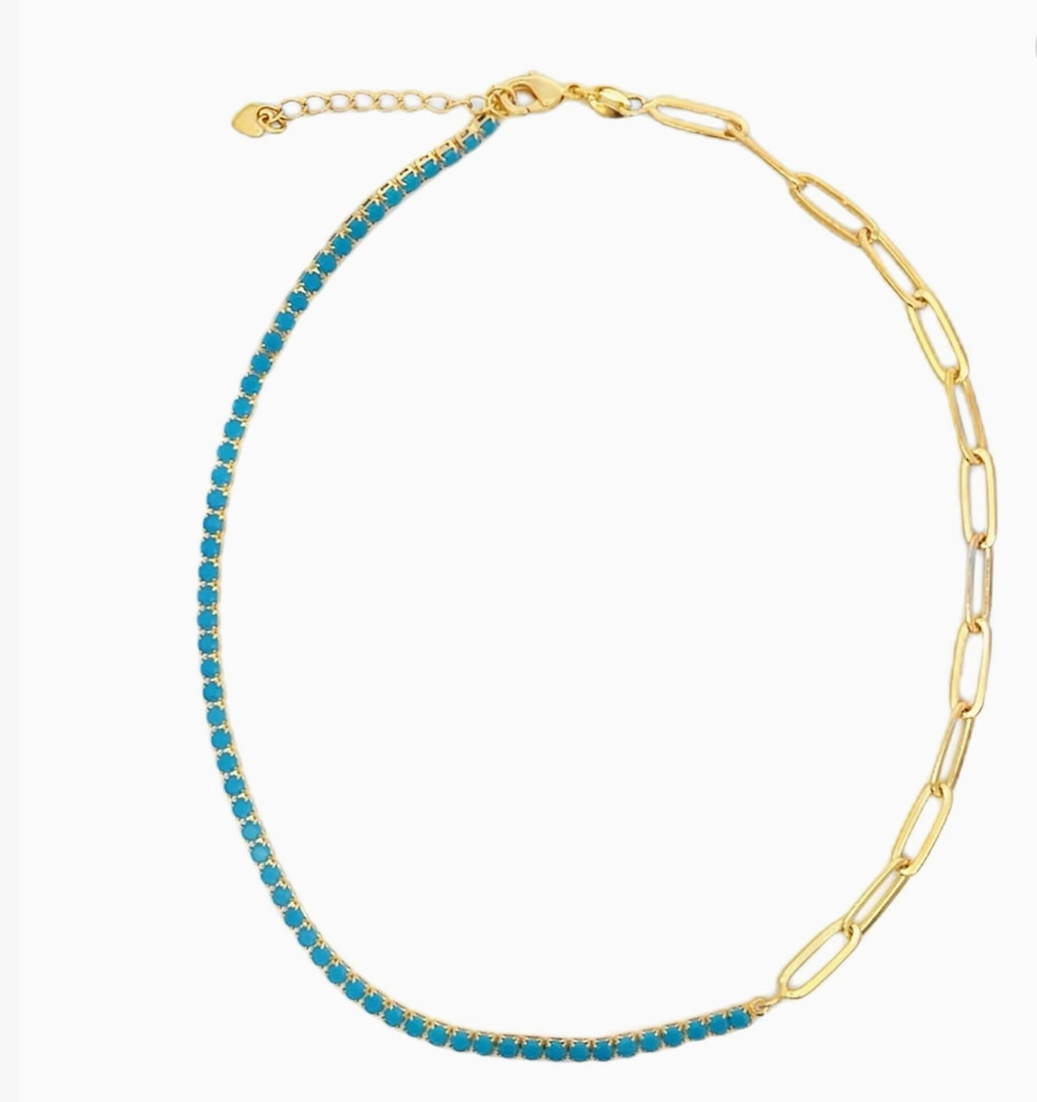 Colored Cz Half Tennis Paperclip Chain Necklace & Bracelet