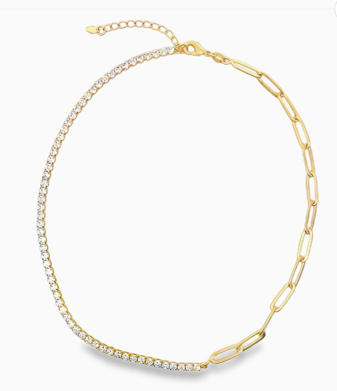 Colored Cz Half Tennis Paperclip Chain Necklace & Bracelet